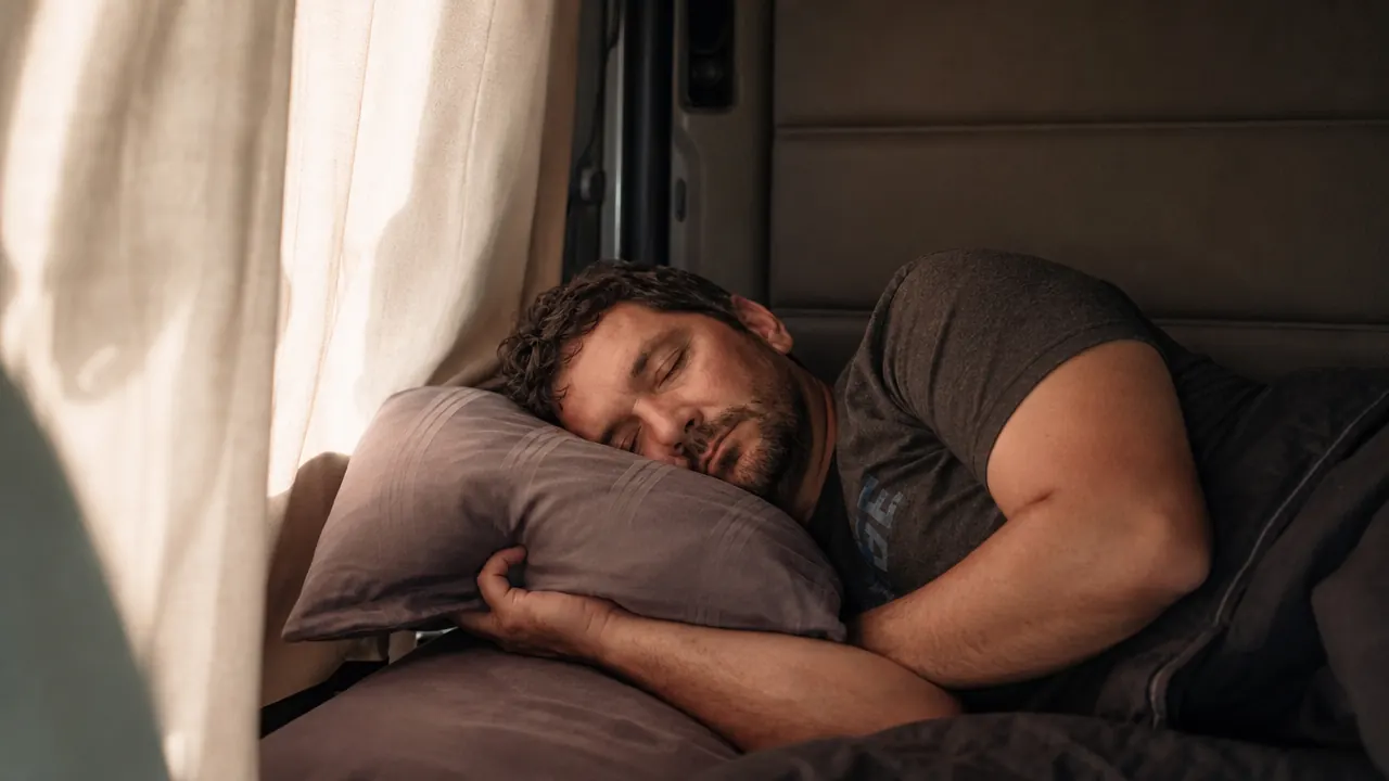 Person sleeping peacefully in a truck sleeper berth