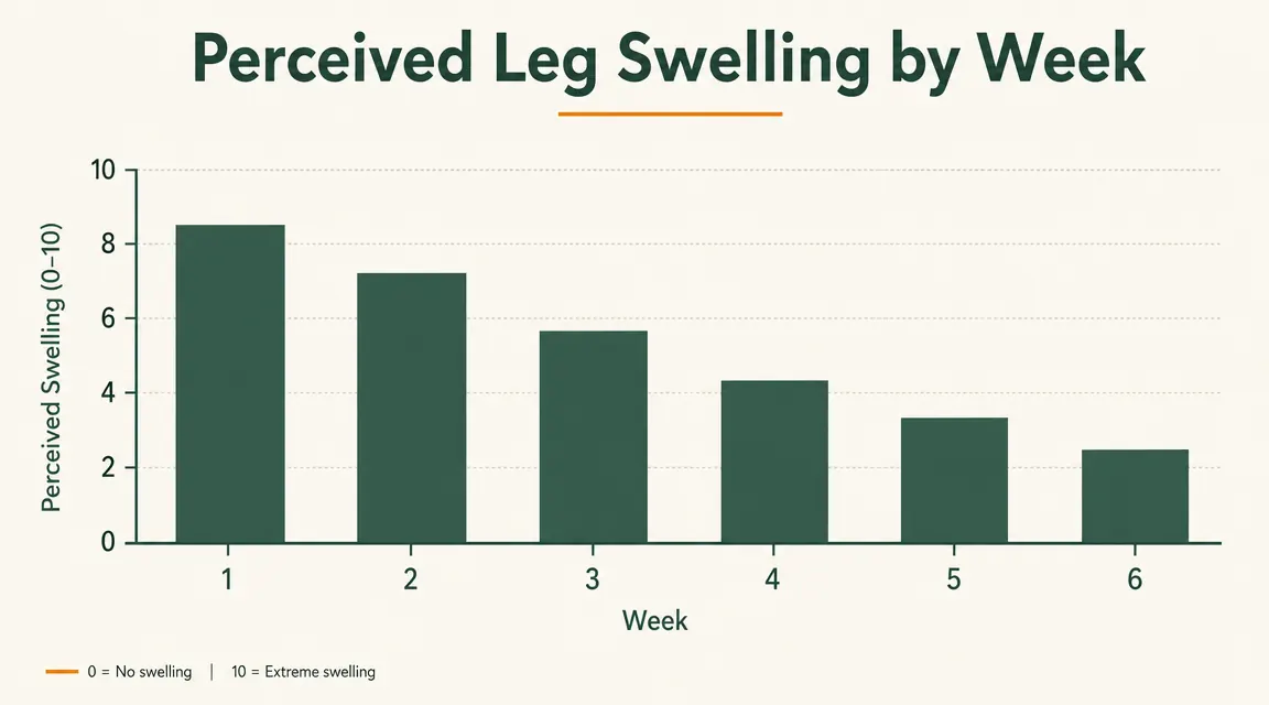 Chart showing leg swelling reduction over six weeks of daily compression sock use